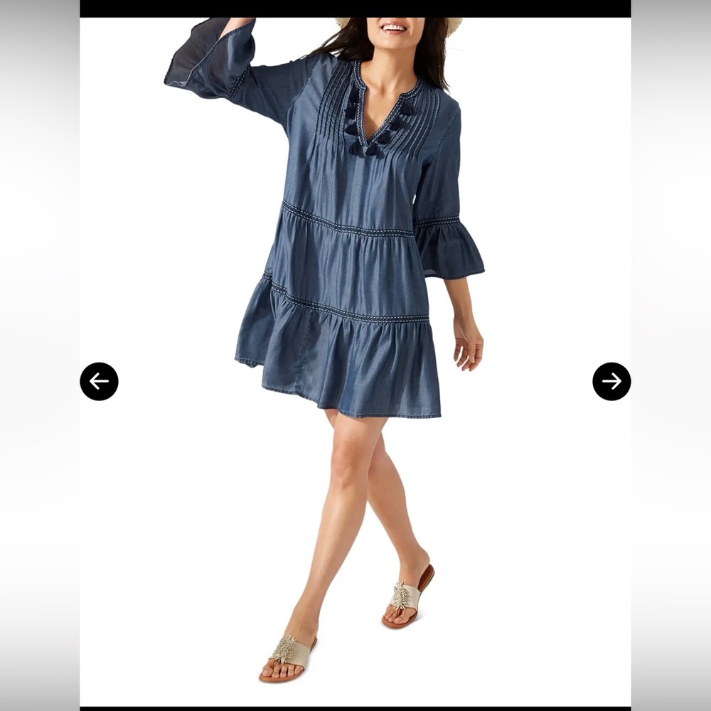 TOMMY BAHAMA  Tassel Detail Top Cover-Up Dress - Chambray Size Large